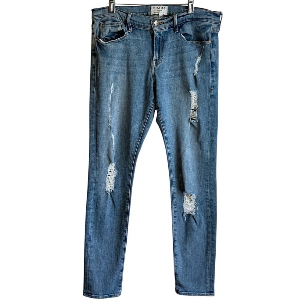 FRAME Denim Le Garçon Mid Rise Beek St Distressed Straight Denim Jeans Size 27